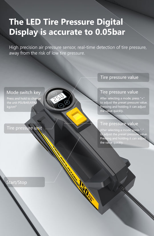 Digital Tire Inflator - Portable 12V Air Compressor with LED Light
