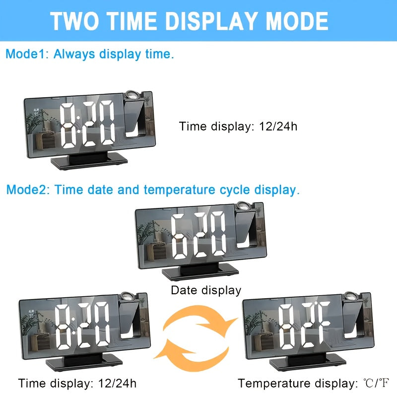 Digital Projection Alarm Clock with USB Power