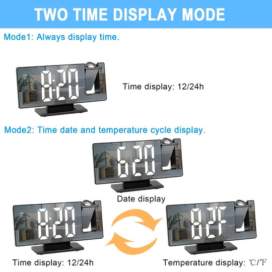 Digital Projection Alarm Clock with USB Power