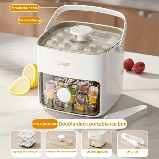 48-Cube Ice Maker - Double Layer Press Lid Ice Tray for Home