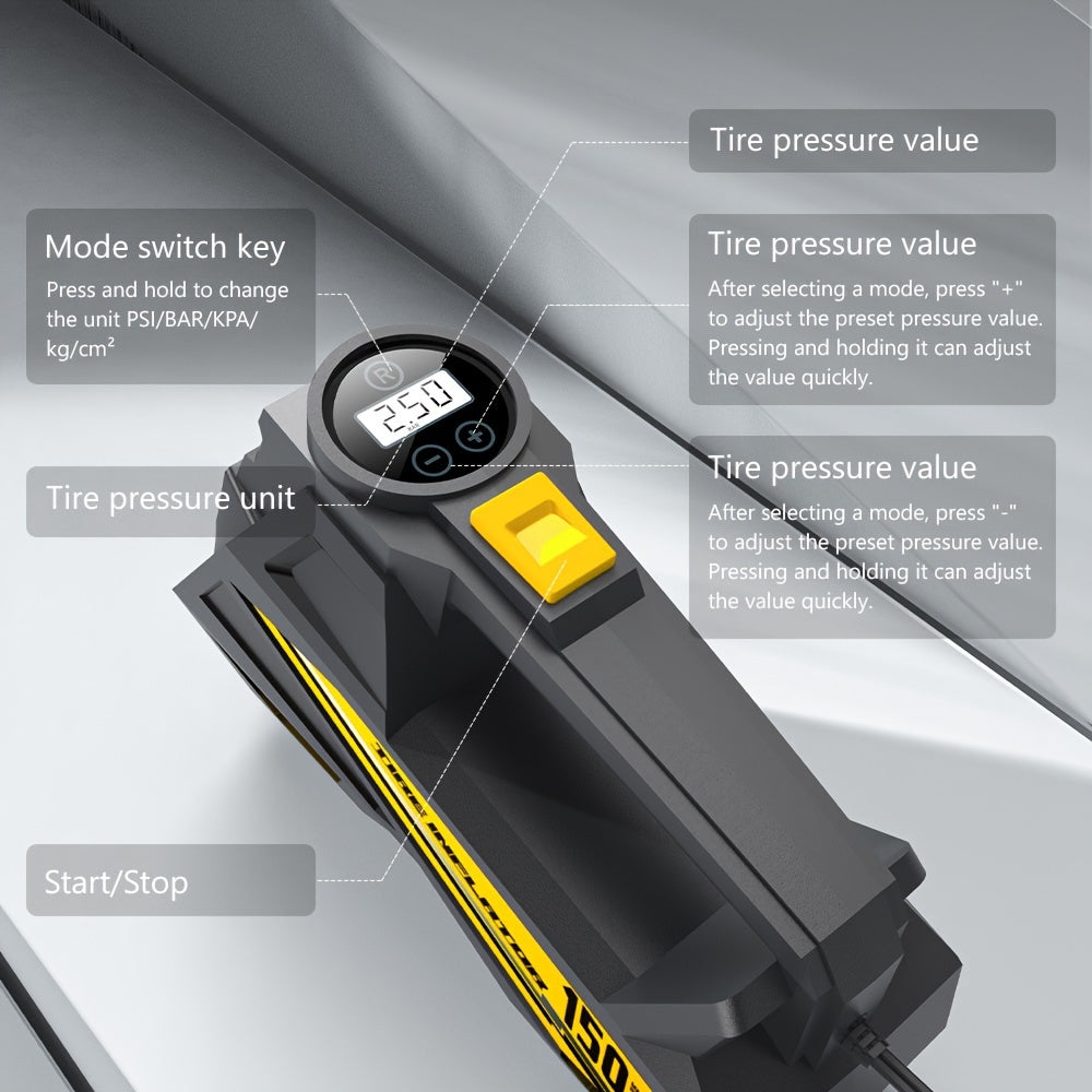 Digital Tire Inflator - Portable 12V Air Compressor with LED Light