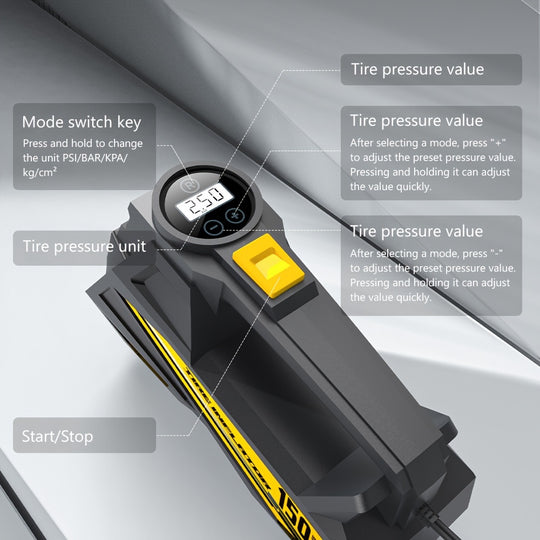 Digital Tire Inflator - Portable 12V Air Compressor with LED Light