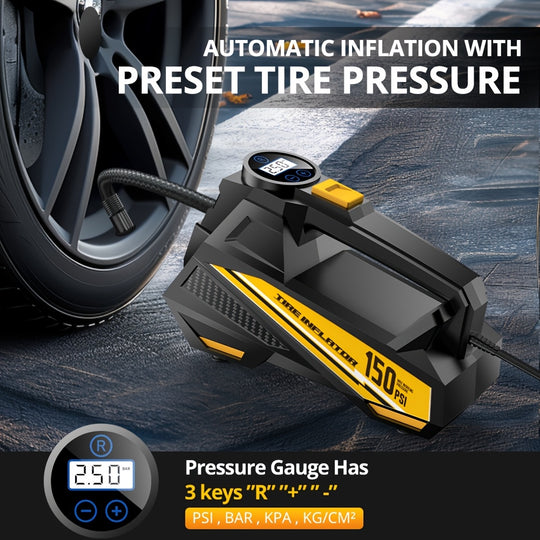 Digital Tire Inflator - Portable 12V Air Compressor with LED Light