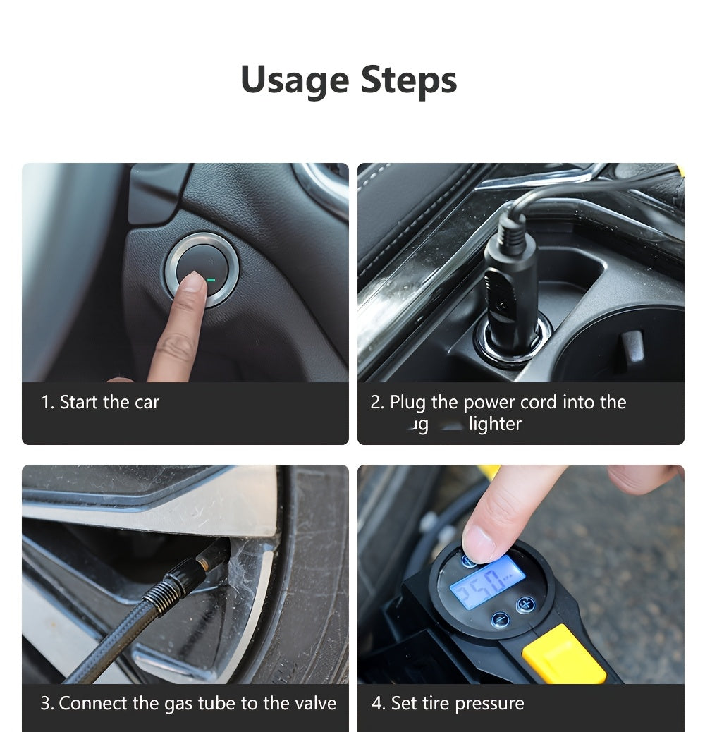 Digital Tire Inflator - Portable 12V Air Compressor with LED Light