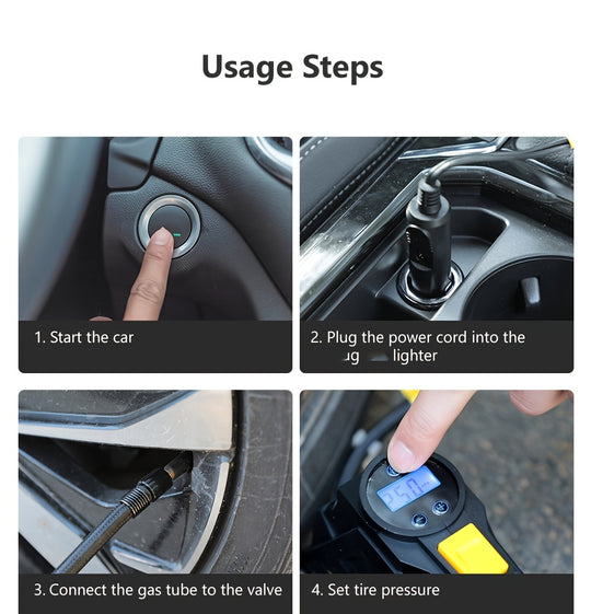 Digital Tire Inflator - Portable 12V Air Compressor with LED Light