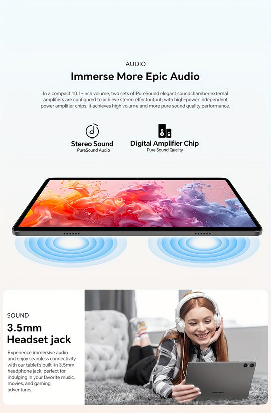 Tablet New Android 15, 10.1-inch IPS Display