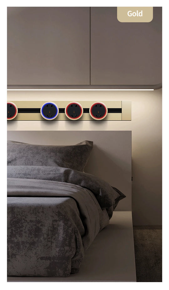 Tabletop Power Track Socket - Hidden Pop-Up Outlet with USB & LED, UK/US/EU Plugs - for Home, Kitchen & Office