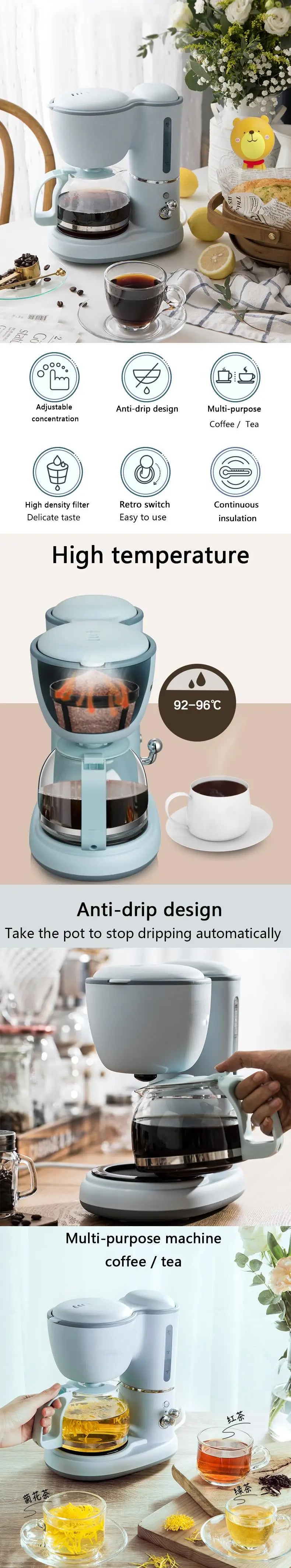 Drip Coffee Maker - 600ml Automatic American Coffee Machine for Home & Office