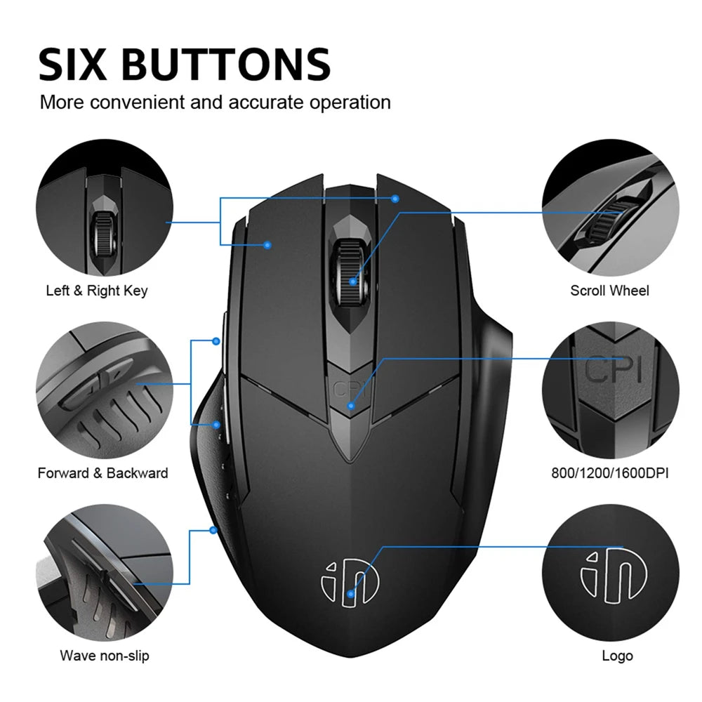 Wireless Mouse F1S - Silent Ergonomic, 2400 DPI, 500mAh - for PC, Laptop & Tablet