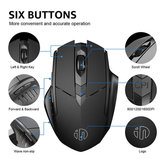 Wireless Mouse F1S - Silent Ergonomic, 2400 DPI, 500mAh - for PC, Laptop & Tablet