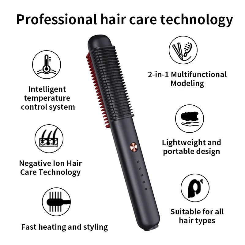 2 in 1 Volumizer One Step Hot Curlers Straightener Electric Lon Scalp Massage Hair Dryer Straight Straightener Comb Tools