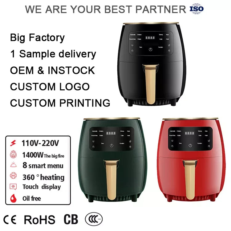 Digital Air Fryer - 1400W, 5L, Touch Screen, Adjustable Temp & Timer, Non-Stick
