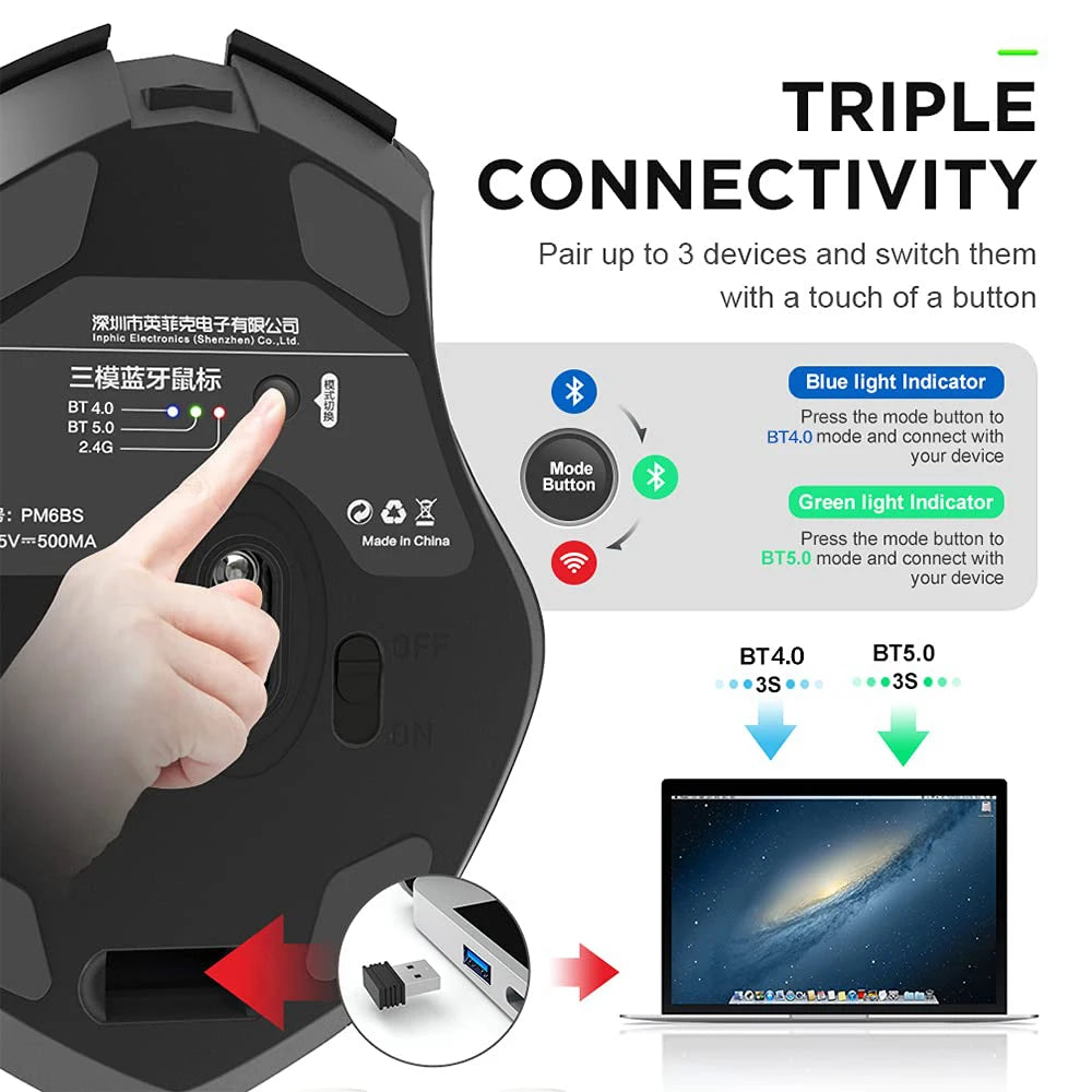 Wireless Mouse F1S - Silent Ergonomic, 2400 DPI, 500mAh - for PC, Laptop & Tablet