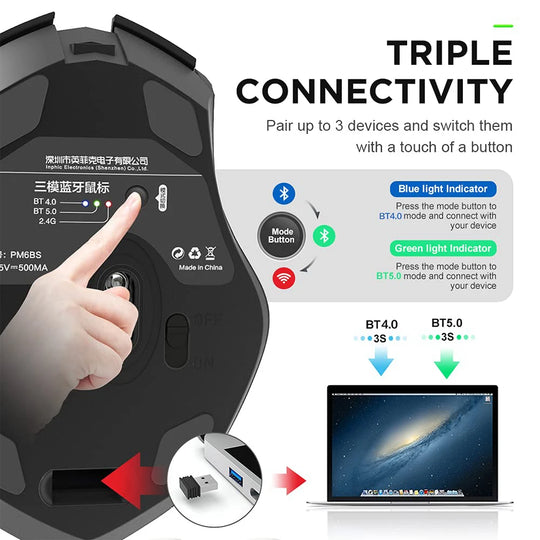 Wireless Mouse F1S - Silent Ergonomic, 2400 DPI, 500mAh - for PC, Laptop & Tablet