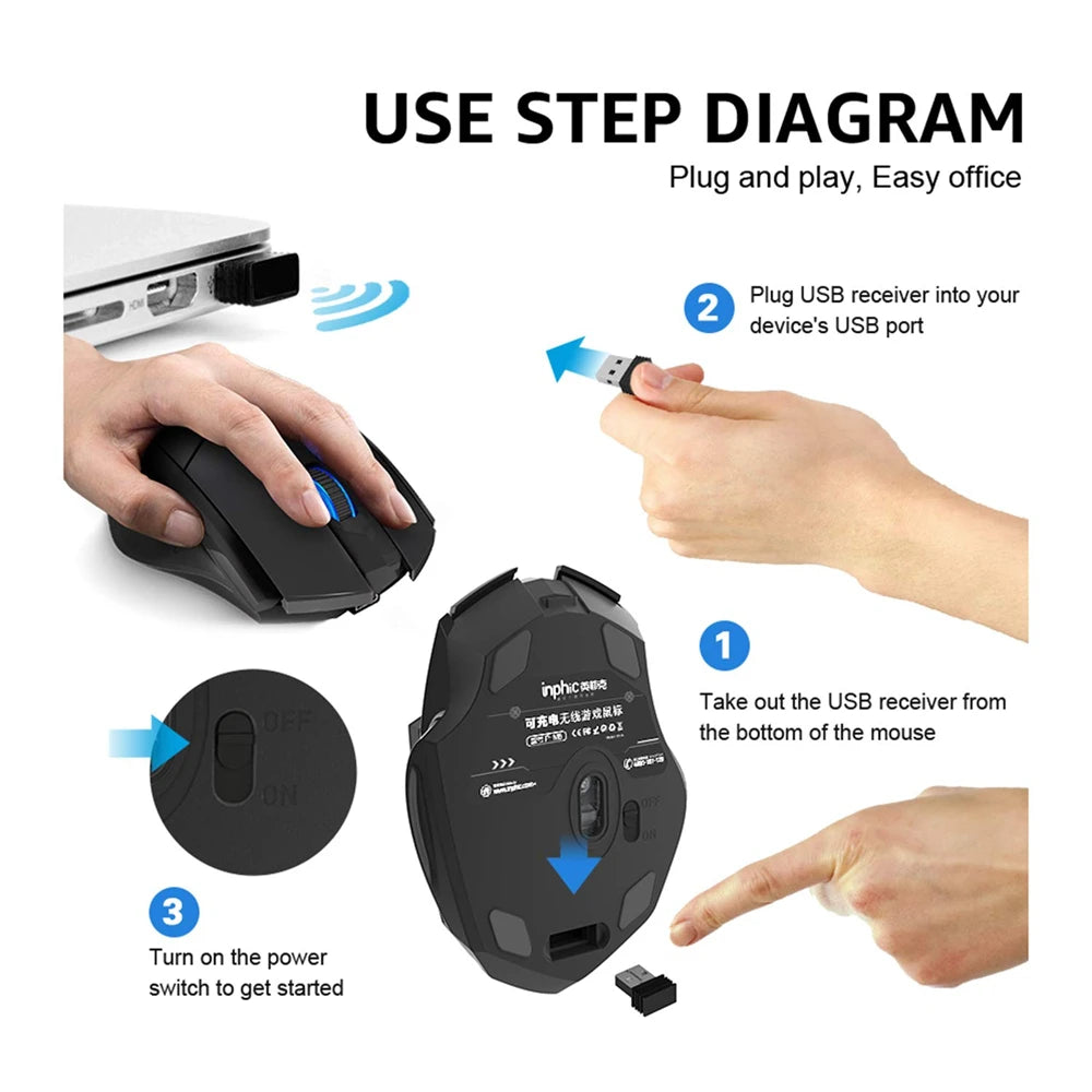 Wireless Mouse F1S - Silent Ergonomic, 2400 DPI, 500mAh - for PC, Laptop & Tablet