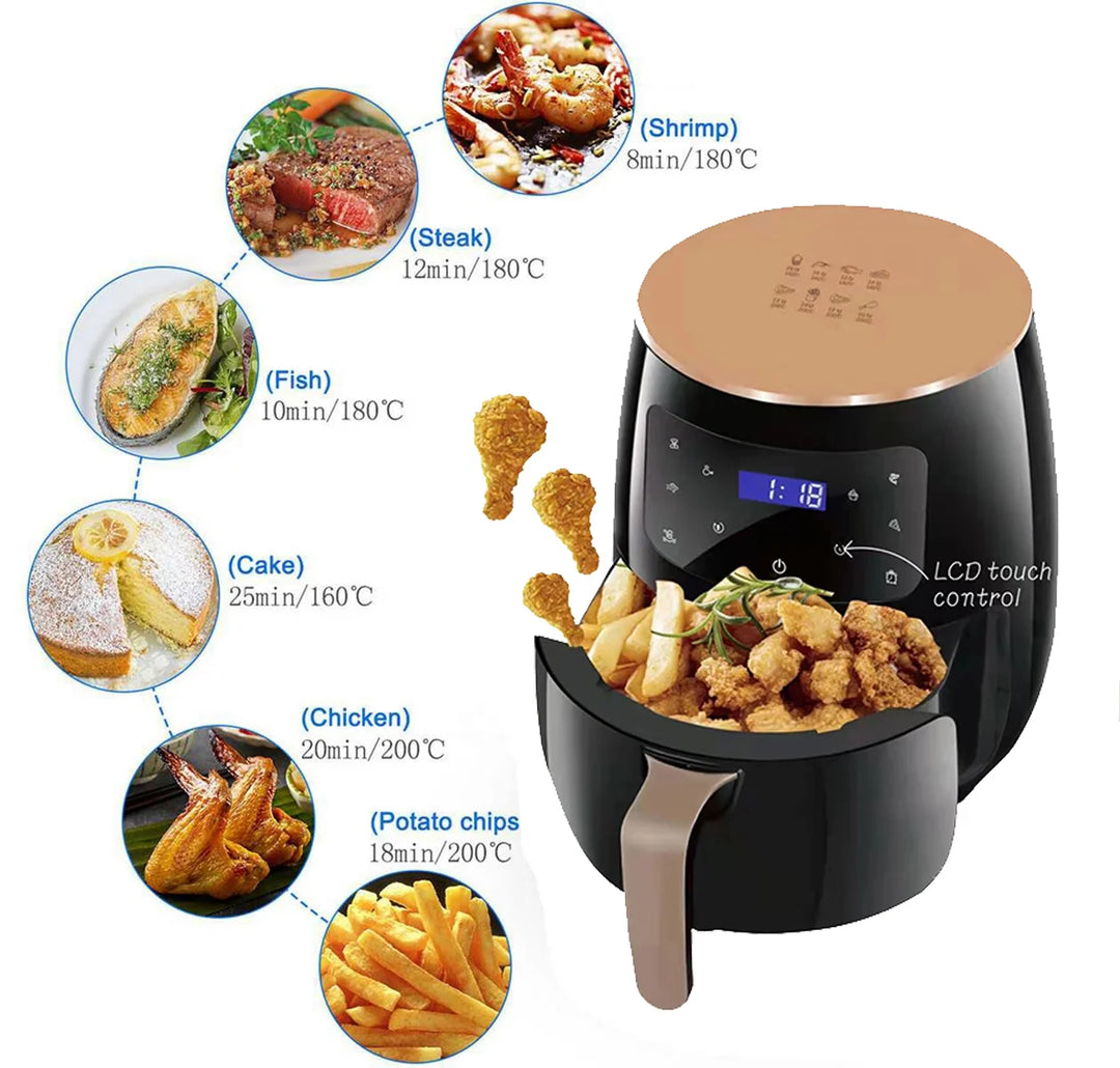 Digital Air Fryer - 1400W, 5L, Touch Screen, Adjustable Temp & Timer, Non-Stick