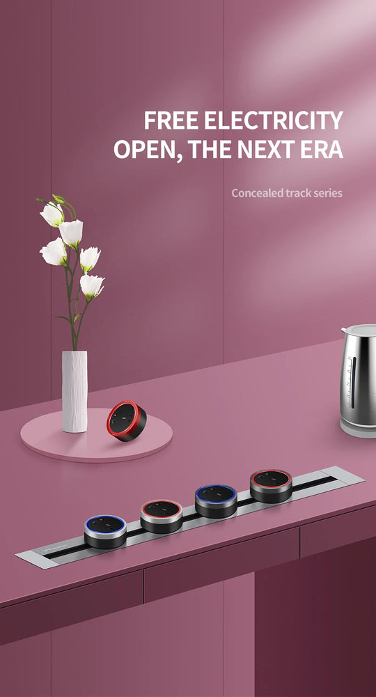 Tabletop Power Track Socket - Hidden Pop-Up Outlet with USB & LED, UK/US/EU Plugs - for Home, Kitchen & Office
