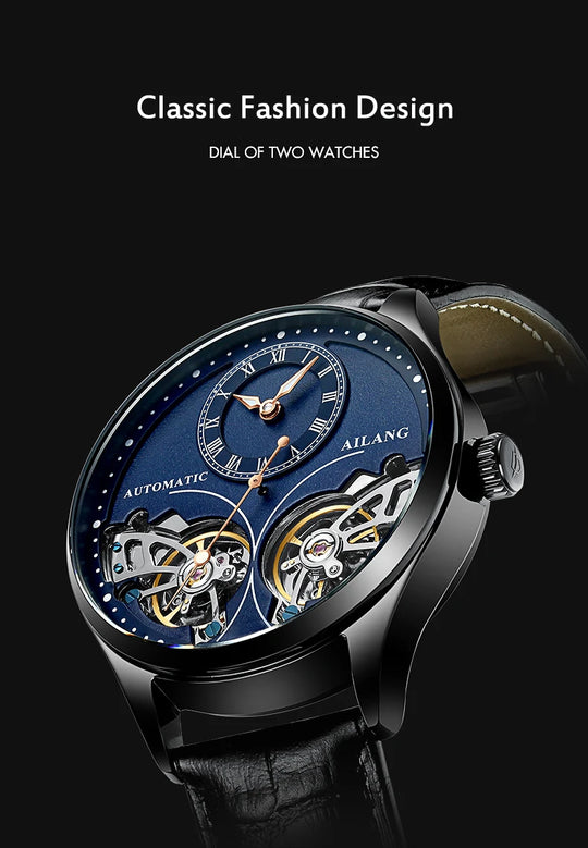 AILANG Brand New Fashion Double Tourbillon Watch for Men Luxury Stainless Steel Waterproof Automatic Mechanical Watches Mens