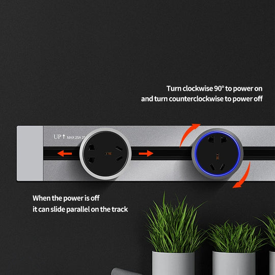 Tabletop Power Track Socket - Hidden Pop-Up Outlet with USB & LED, UK/US/EU Plugs - for Home, Kitchen & Office