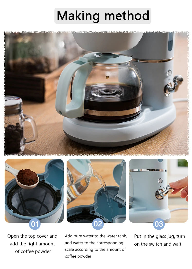 Drip Coffee Maker - 600ml Automatic American Coffee Machine for Home & Office