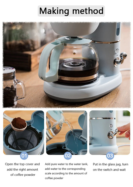Drip Coffee Maker - 600ml Automatic American Coffee Machine for Home & Office