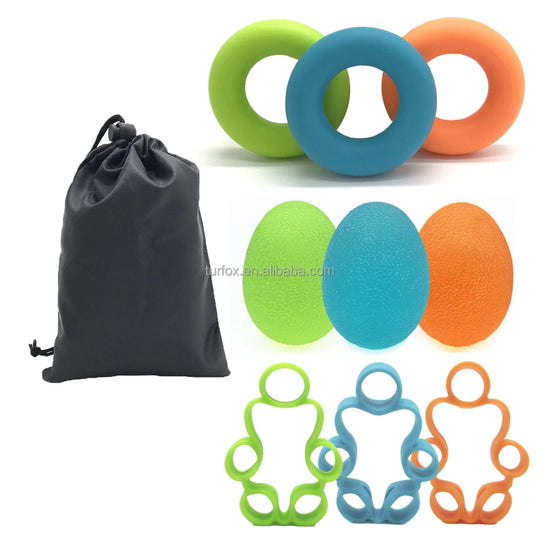 Portable Oval Circular Silicone Grip Ball Finger Exercise Device Grip Strength Trainer Silicone Expansion Ring 9-piece Set