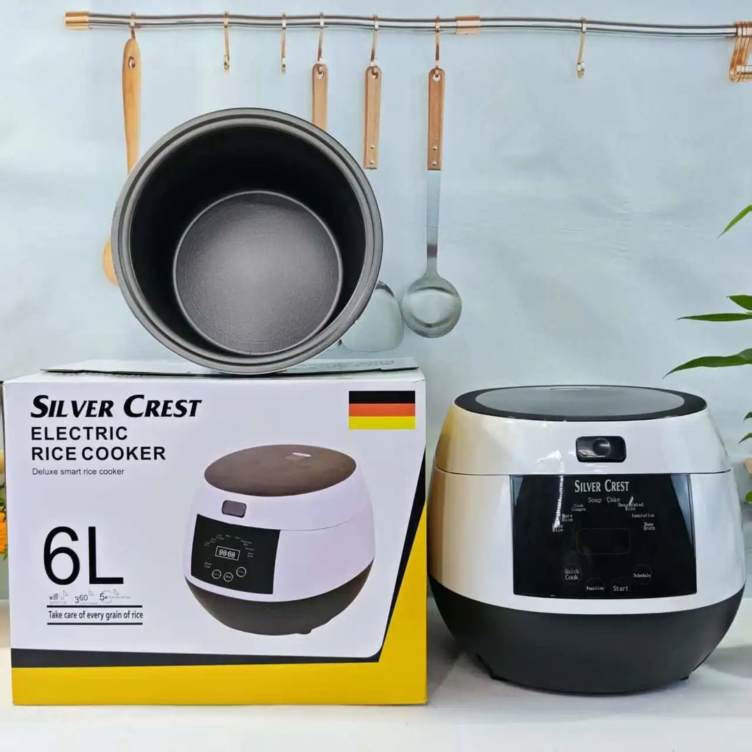 Smart Rice Cooker - 6L Stainless Steel, Touch Screen, Digital Timer, EU & UK Plug