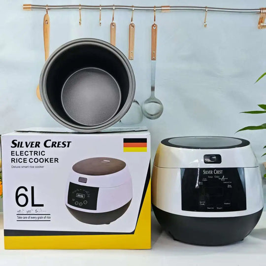 Smart Rice Cooker - 6L Stainless Steel, Touch Screen, Digital Timer, EU & UK Plug