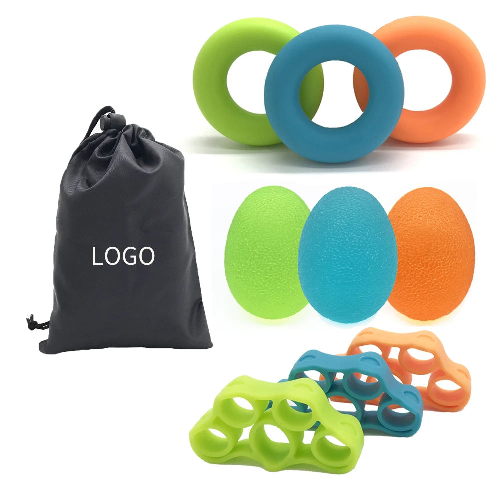 Portable Oval Circular Silicone Grip Ball Finger Exercise Device Grip Strength Trainer Silicone Expansion Ring 9-piece Set