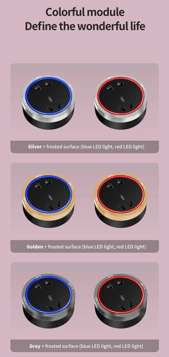 Tabletop Power Track Socket - Hidden Pop-Up Outlet with USB & LED, UK/US/EU Plugs - for Home, Kitchen & Office