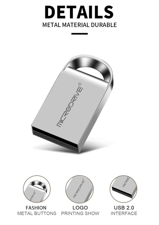 Mini Metal USB Flash Drive - Super Compact Pen Drive USB 2.0 for PC Laptop Tablet