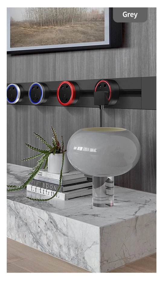 Tabletop Power Track Socket - Hidden Pop-Up Outlet with USB & LED, UK/US/EU Plugs - for Home, Kitchen & Office