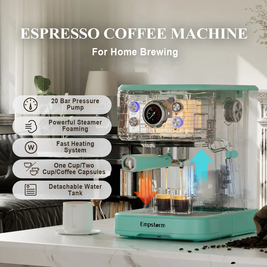 Empstorm Commercial Espresso Coffee Machine - 20 Bar 1100W 3-in-1 with Nespresso Capsules