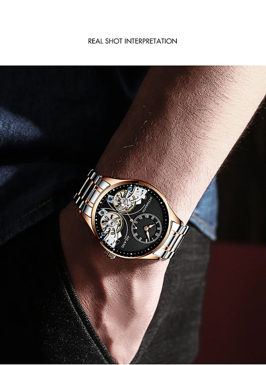 AILANG Brand New Fashion Double Tourbillon Watch for Men Luxury Stainless Steel Waterproof Automatic Mechanical Watches Mens
