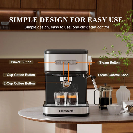 Empstorm Espresso Coffee Machine - 850W 20 Bar Semi-Automatic for Cappuccino & Latte