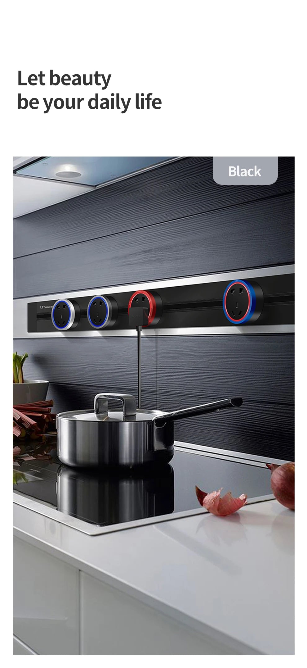 Tabletop Power Track Socket - Hidden Pop-Up Outlet with USB & LED, UK/US/EU Plugs - for Home, Kitchen & Office