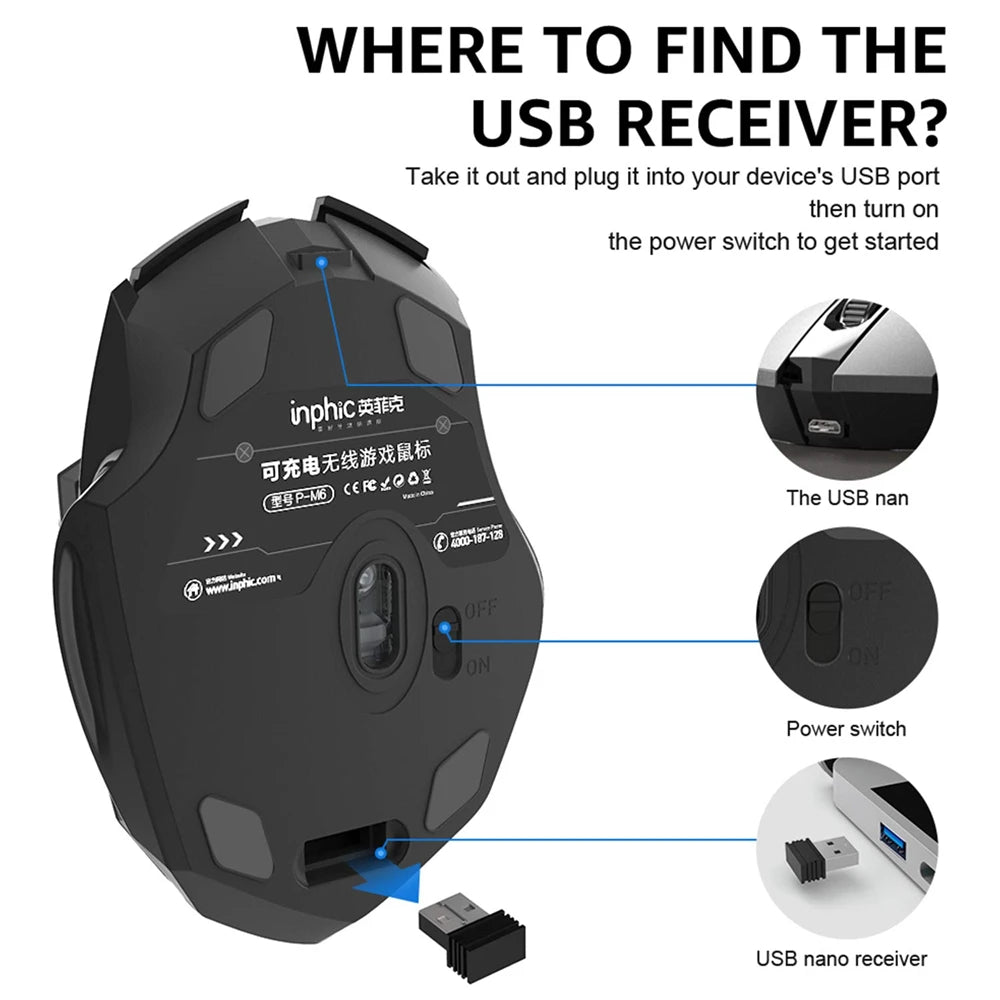 Wireless Mouse F1S - Silent Ergonomic, 2400 DPI, 500mAh - for PC, Laptop & Tablet