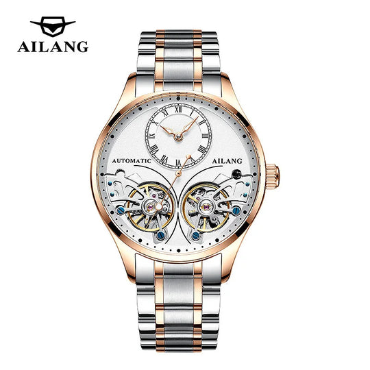 AILANG Brand New Fashion Double Tourbillon Watch for Men Luxury Stainless Steel Waterproof Automatic Mechanical Watches Mens