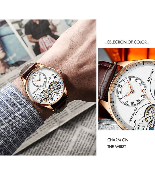 AILANG Brand New Fashion Double Tourbillon Watch for Men Luxury Stainless Steel Waterproof Automatic Mechanical Watches Mens