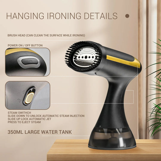 Handheld Garment Steamer - 1500W, 350ml, Foldable, Temperature Control, Deep Wrinkle Removal
