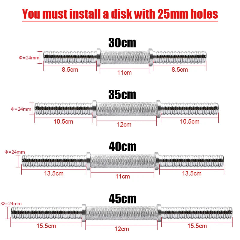 30/34/40/45/50cm Lenght For Home Gym Fitness Dumbbell Bars With Clamps 25mm Standard Threaded Dumbbell Handles F2105