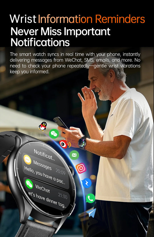 Smart Watch with ECG Health Monitoring - Uric Acid Blood Pressure Blood Oxygen for iOS & Android