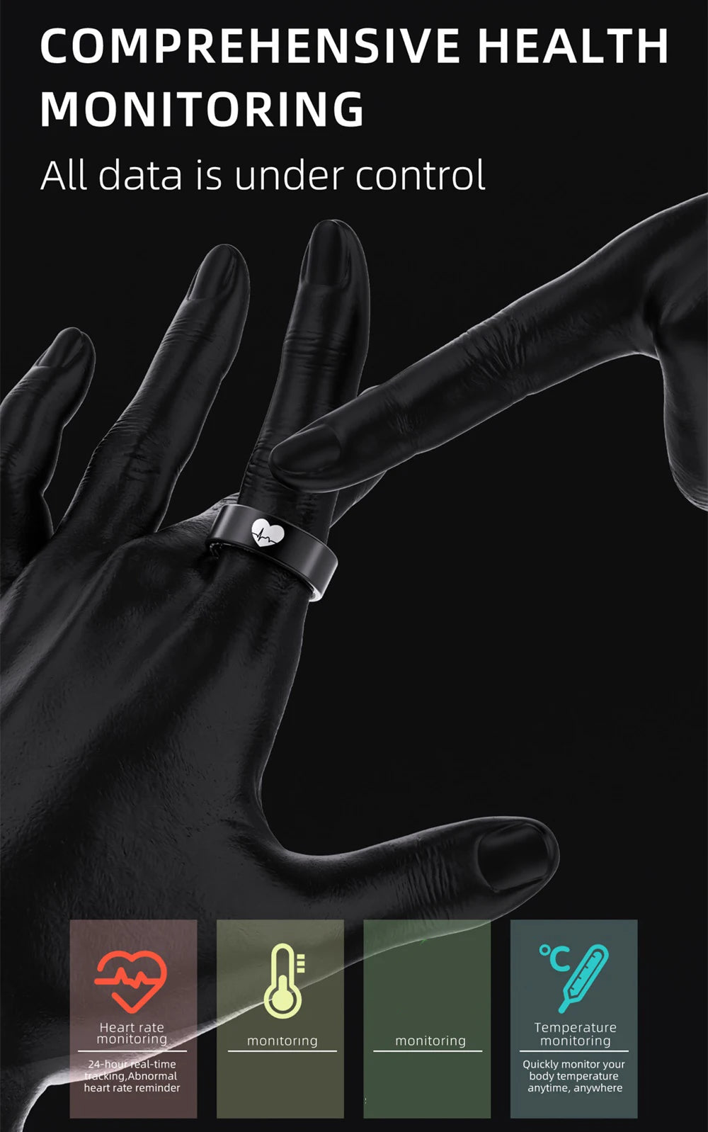 ECG Smart Ring - Heart Rate Body Temperature Health Tracker