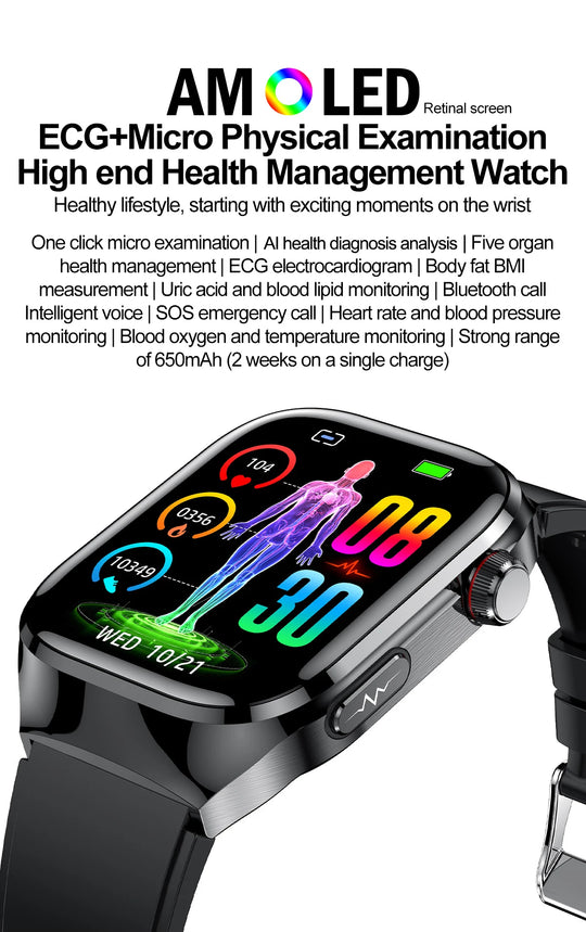 ECG+PPG Health Smartwatch - Heart Rate, Blood Pressure & BT Call Monitor
