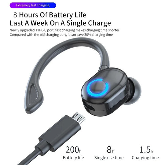 TWS Bluetooth 5.2 Earbuds - Single In-Ear Wireless Headset with Mic & ANC