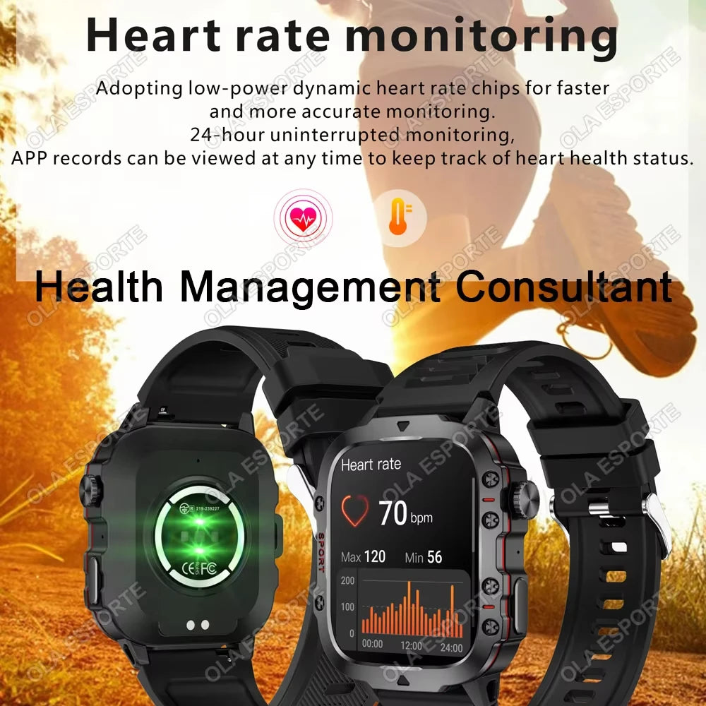 Military Smart Watch for Men - IP68 Outdoor Sports Fitness Tracker with Bluetooth Call
