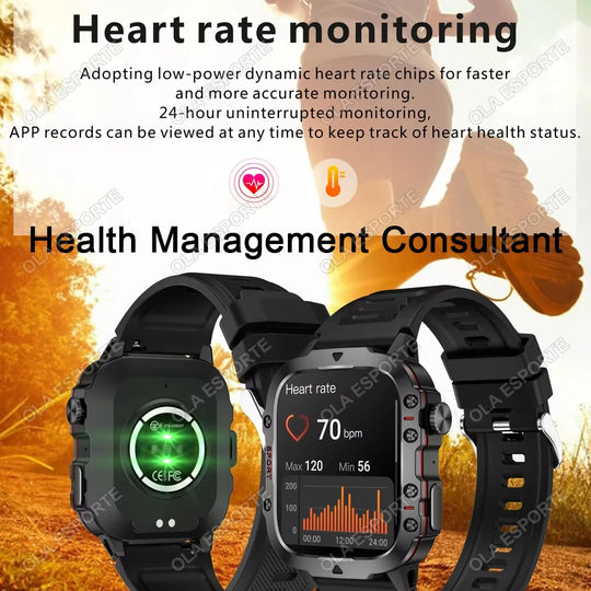 Military Smart Watch for Men - IP68 Outdoor Sports Fitness Tracker with Bluetooth Call
