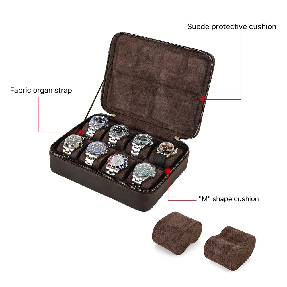 Leather Watch Organizer Box - 8/10/12 Slots Vintage Jewelry Storage Case - for Men & Women
