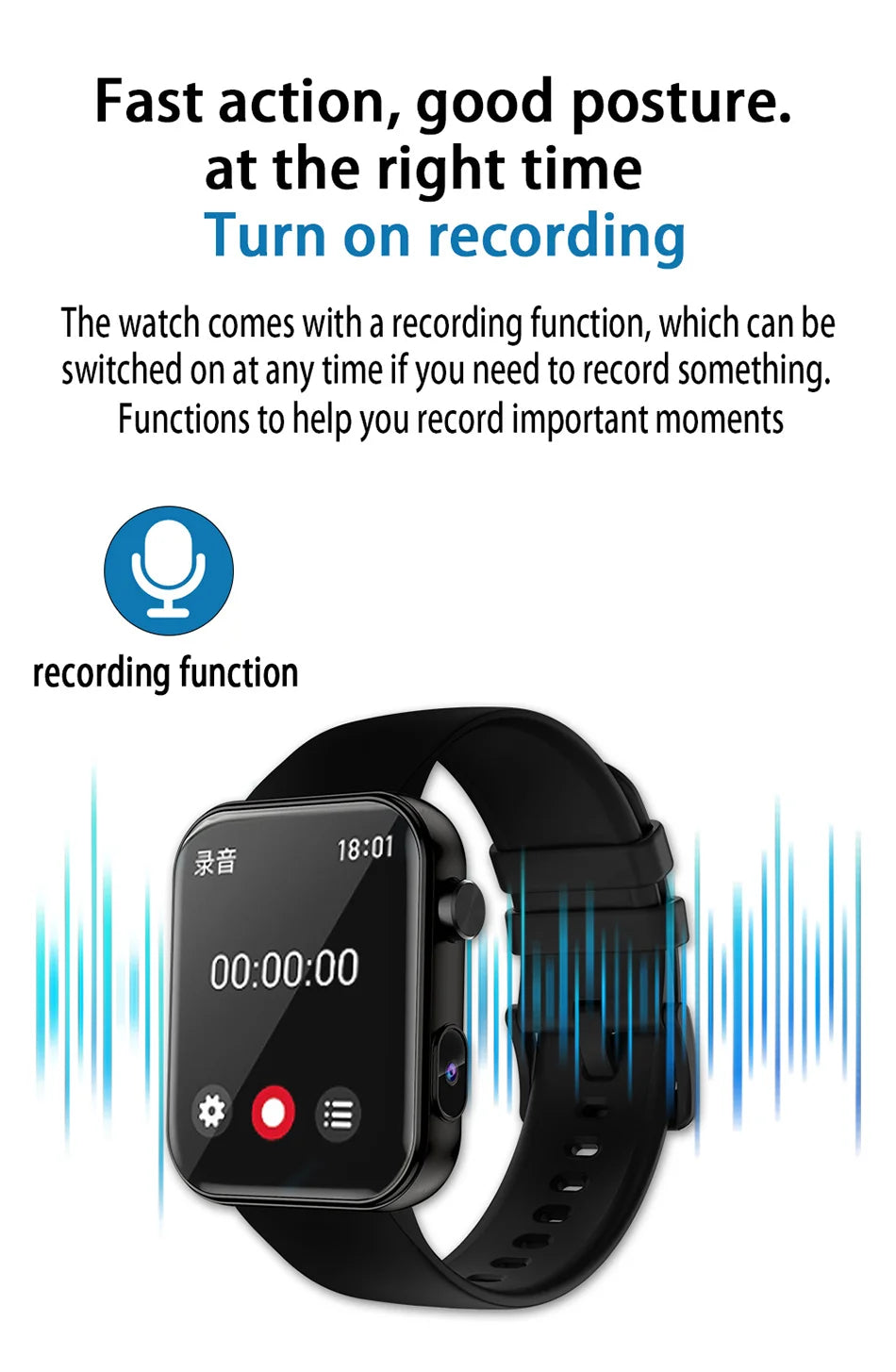 Smart Watch with Camera - Photo Video Heart Rate Bluetooth Call Waterproof