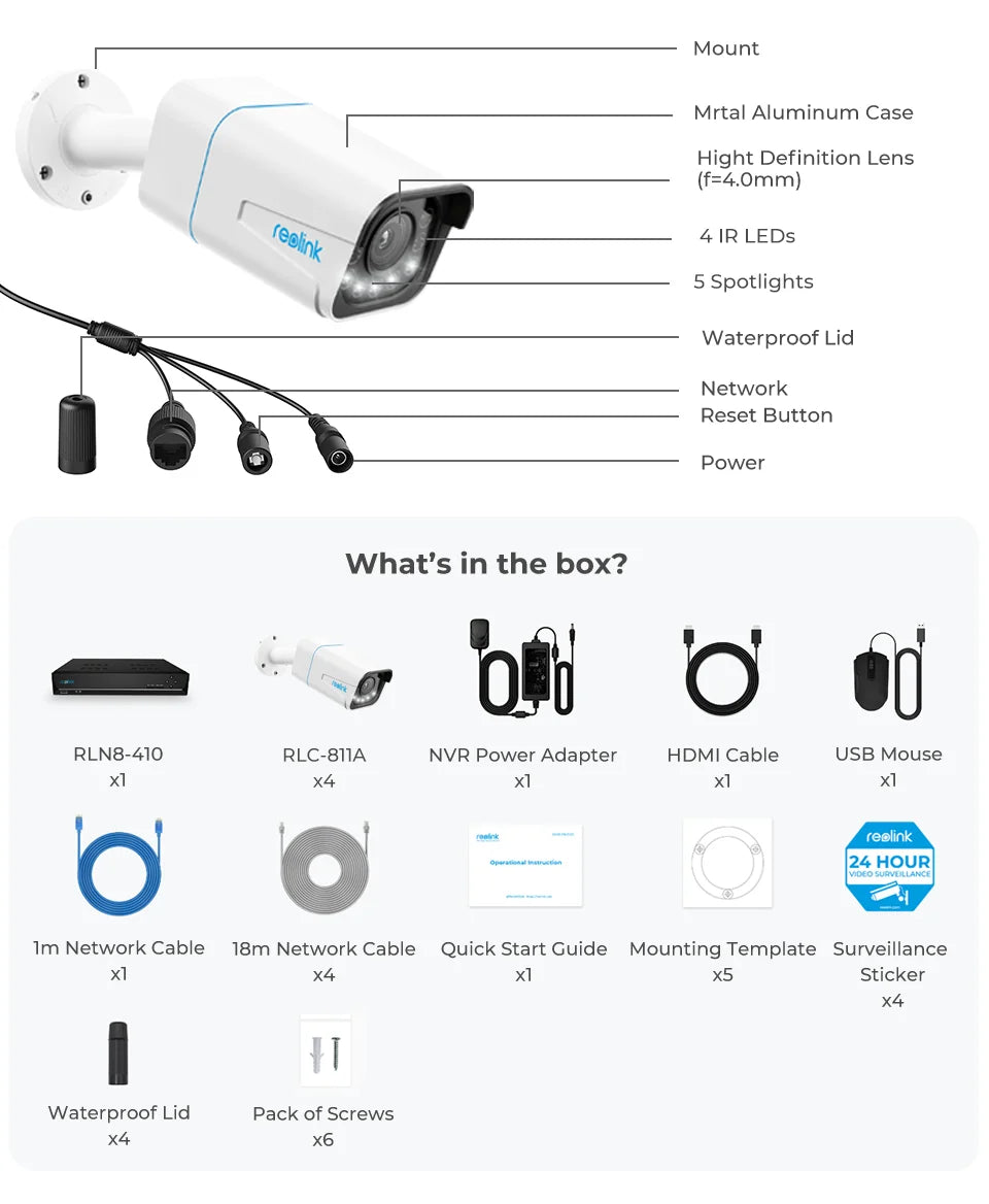 Outdoor Security Camera System - 4K 8CH PoE NVR with 8MP IP Cameras & Night Vision